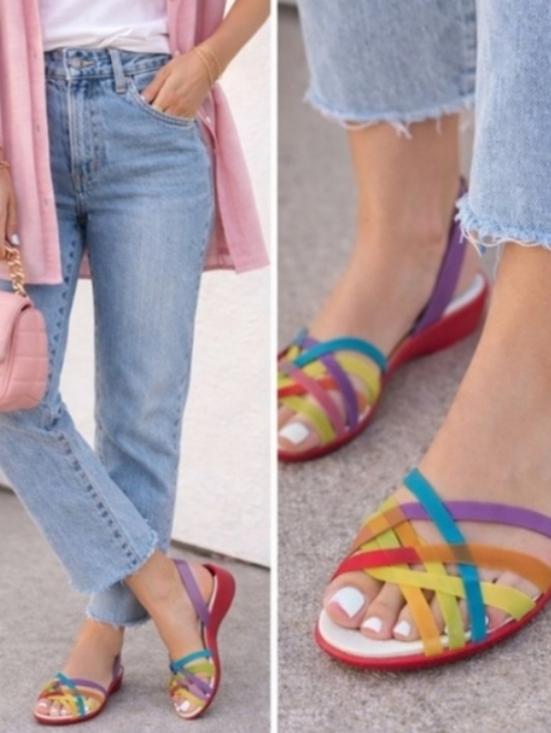 CROCS Shoes - Crocs Multicolor Woven Strappy Flat Sandals - Women's